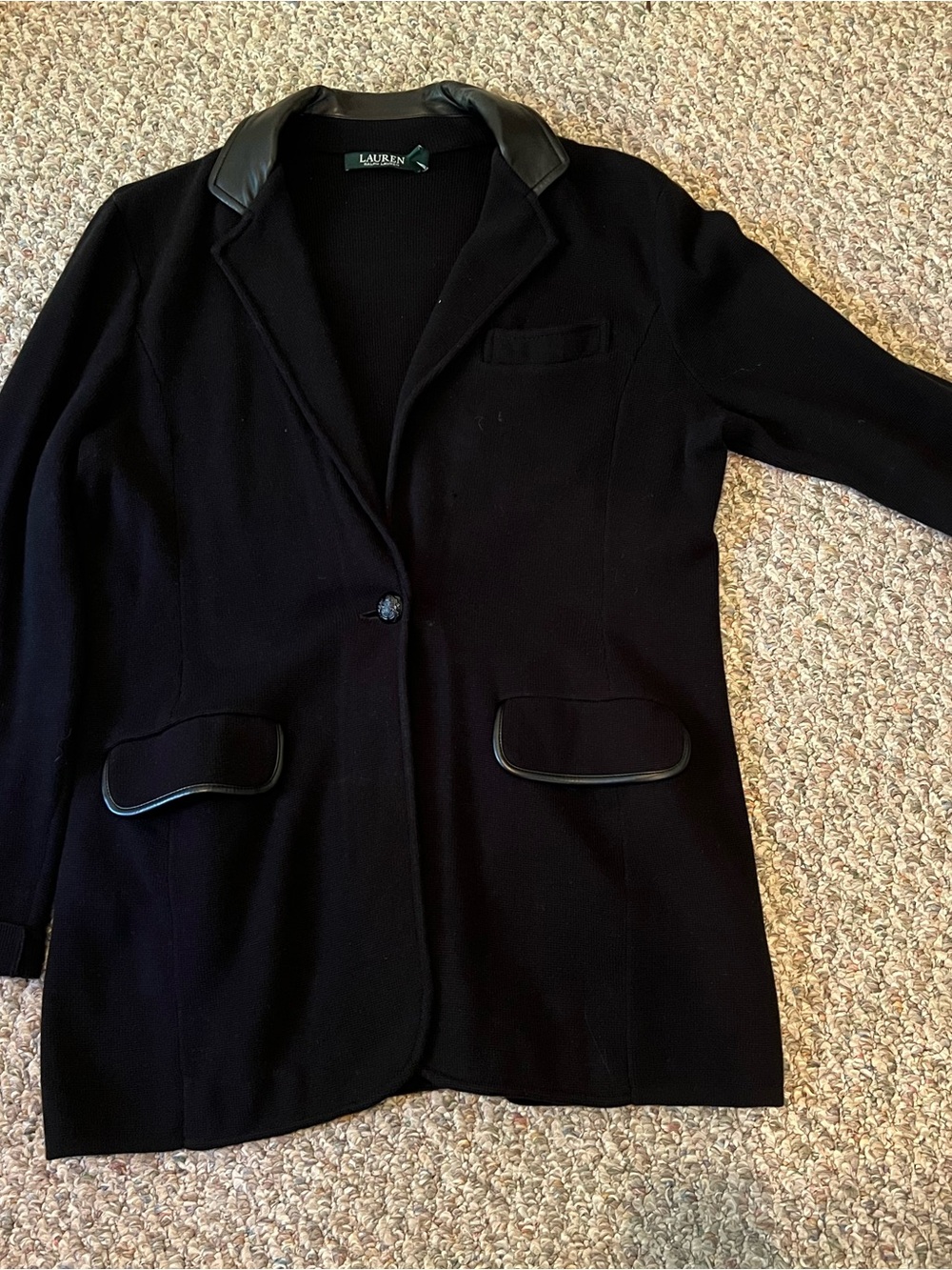 Ralph Lauren Black Blazer with Leather Trim